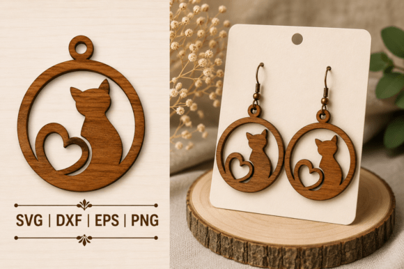 Download Cat Lover Dangle Earrings Laser Cut File - Premium Bundle